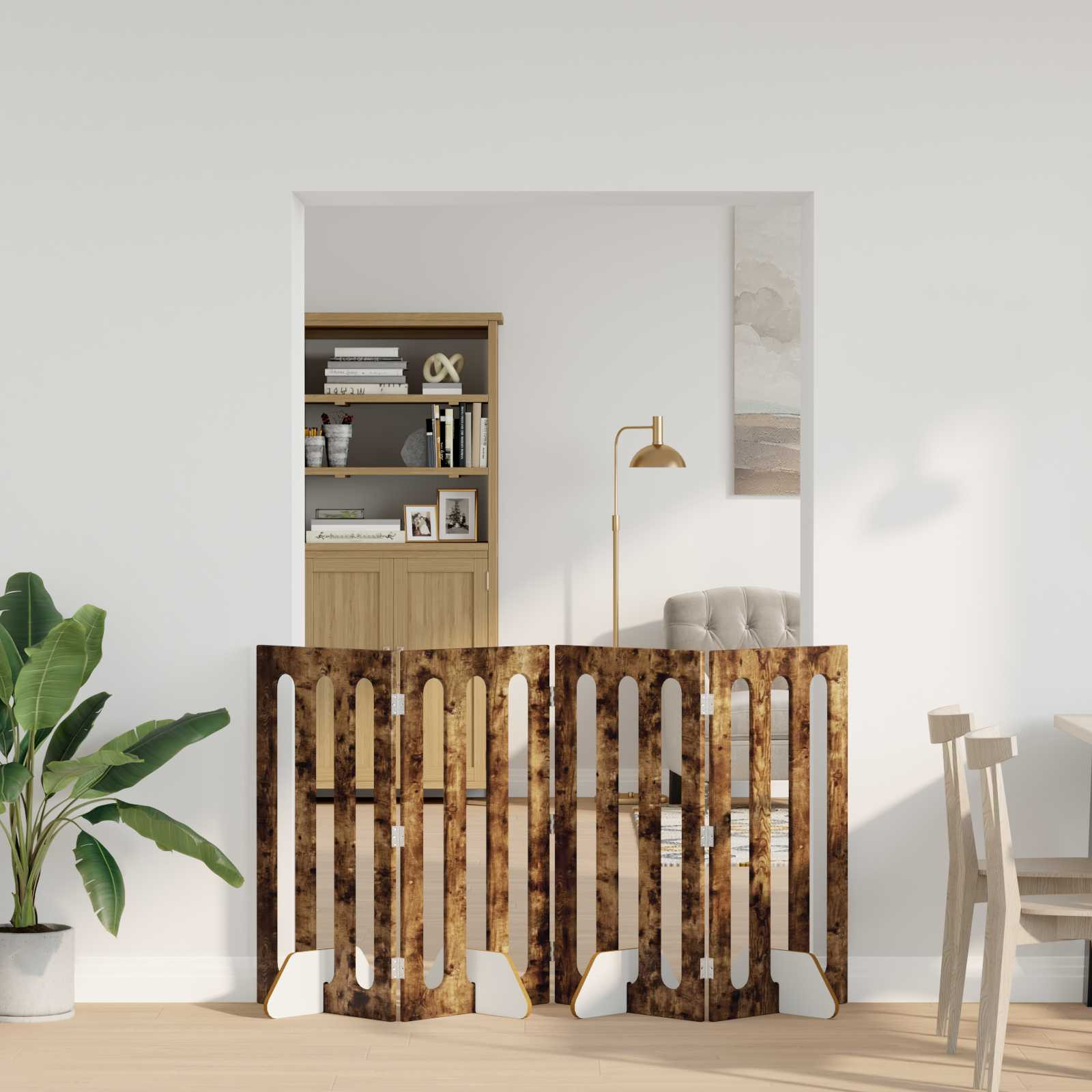 vidaXL Faltbarer Haustierzaun 4 pcs Geräucherte Eiche 201 x 38 x 90 cm