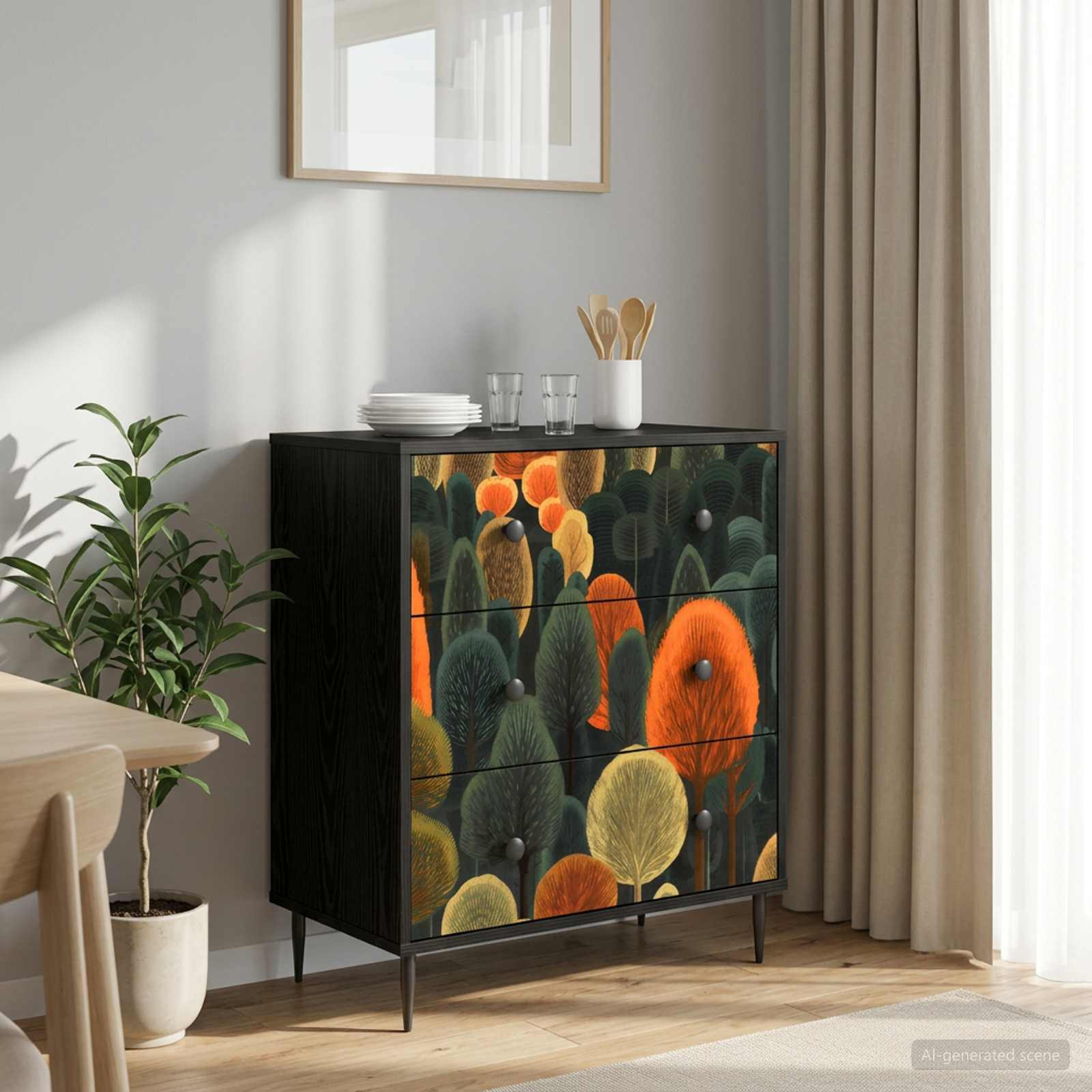 vidaXL Kommode ZAANDAM Waldmuster 66 x 36,5 x 76 cm Holzwerkstoff