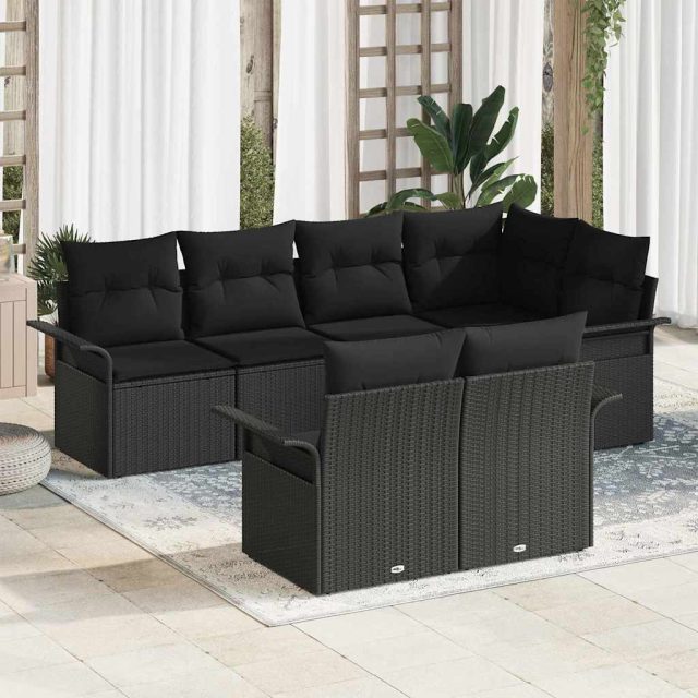 vidaXL Gartensofa-set mit Kissen 7 pcs Schwarz Poly-Rattan