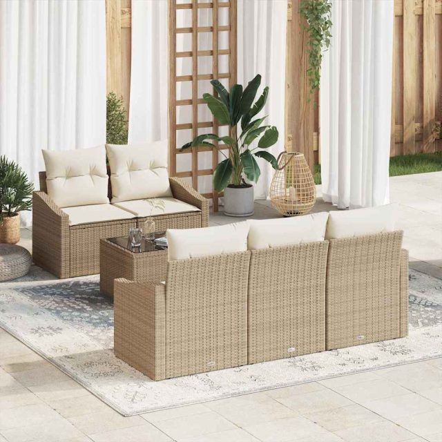 vidaXL Sofa Set mit Kissen 6 pcs Beige und Creme Poly Rattan