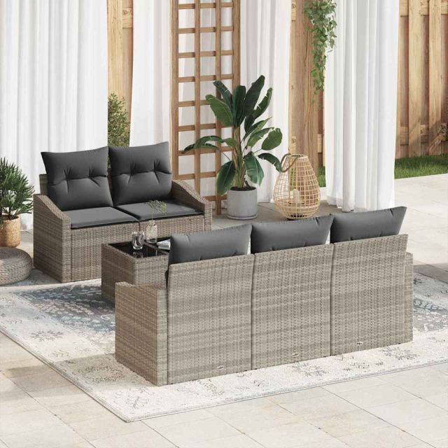 vidaXL Sofa Set mit Kissen mit Kissen 6 pcs Hellgrau Poly Rattan