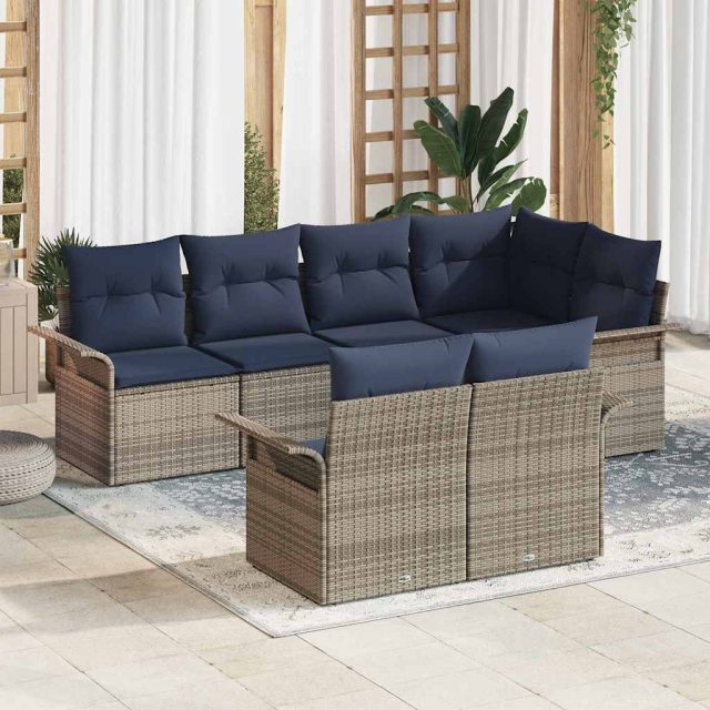 vidaXL Gartensofa-set mit Kissen 7 pcs Grau Poly-Rattan