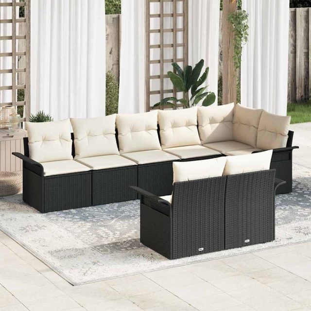 vidaXL Gartensofa-set mit Kissen 8 pcs Schwarz Poly-Rattan