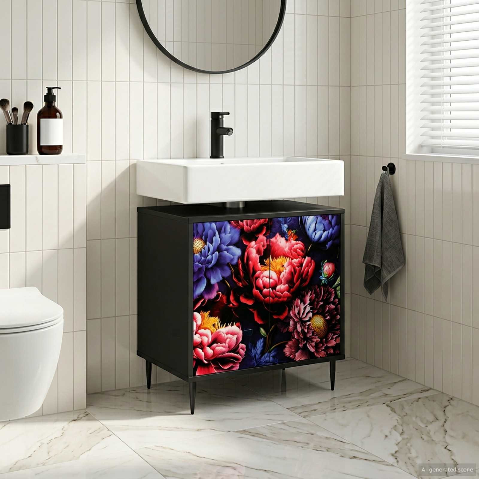 vidaXL Badezimmerschrank KIEL Schwarz Eichen-Optik 60 x 40 x 61 cm