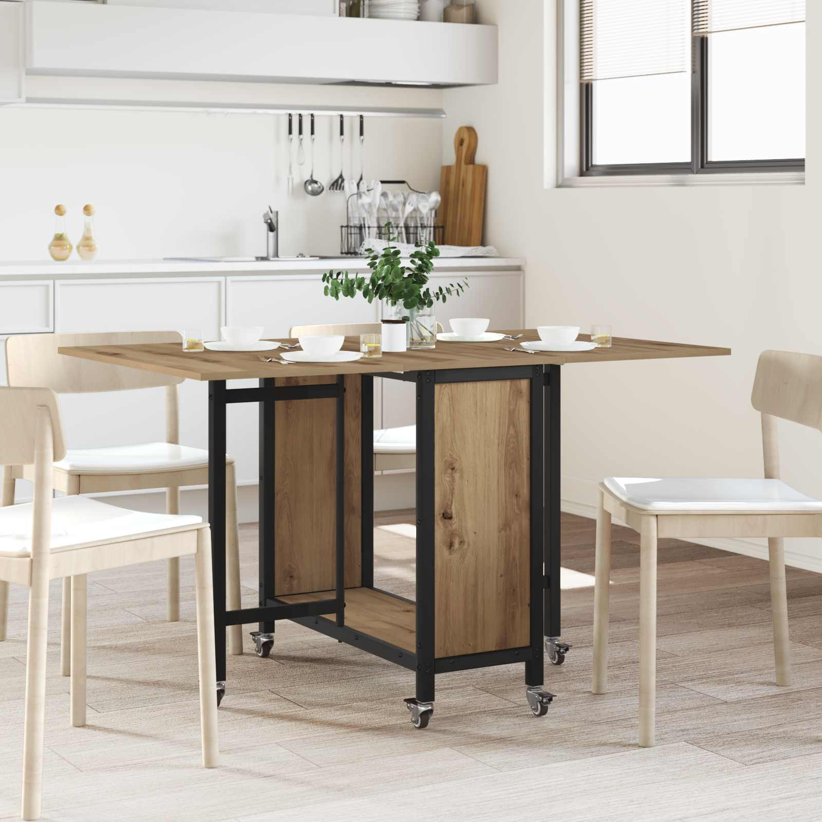 vidaXL Faltbarer Esstisch mit Rollen 130 x 80 x 76,5 cm Stahl PB