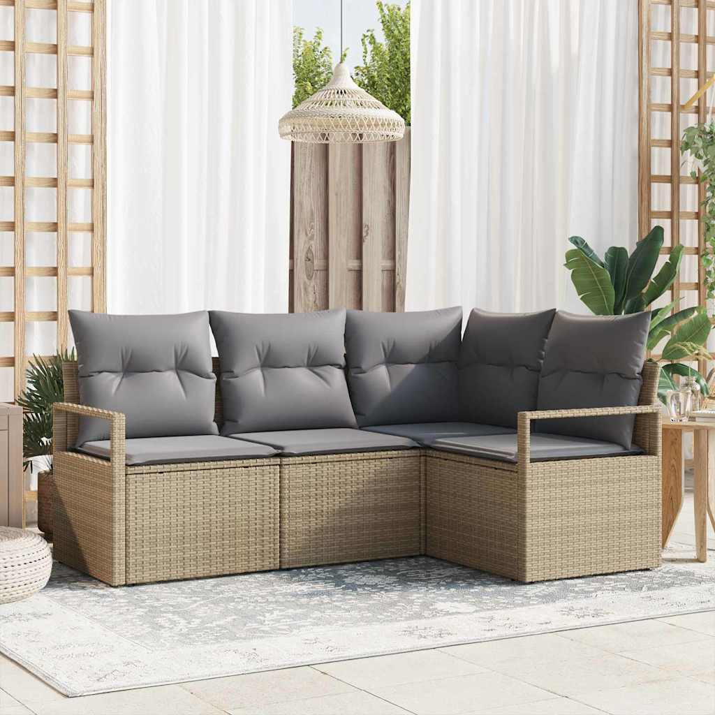 vidaXL Sofa Set 4 pcs Beige Poly-Rattan