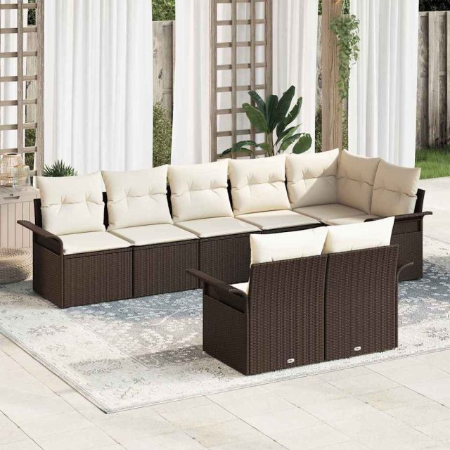 vidaXL Gartensofa-set mit Kissen 8 pcs Braun Poly-Rattan