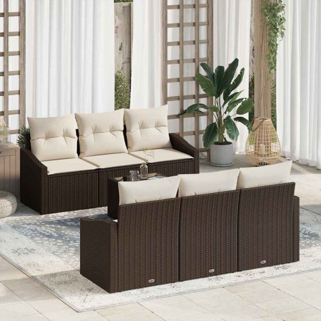 vidaXL Sofa Set mit Kissen 7 pcs Braun und Creme Poly Rattan