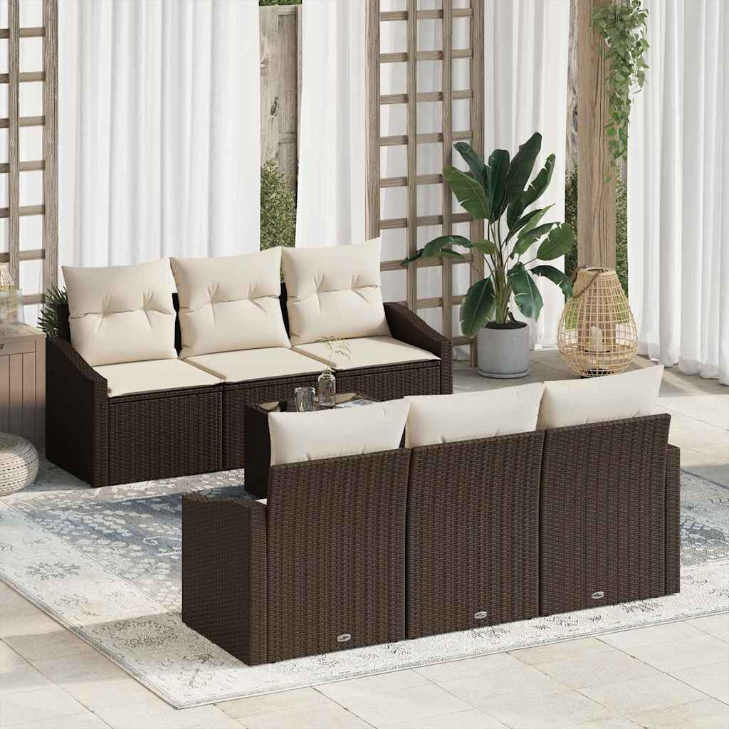 vidaXL Sofa Set mit Kissen 7 pcs Braun und Creme Poly Rattan