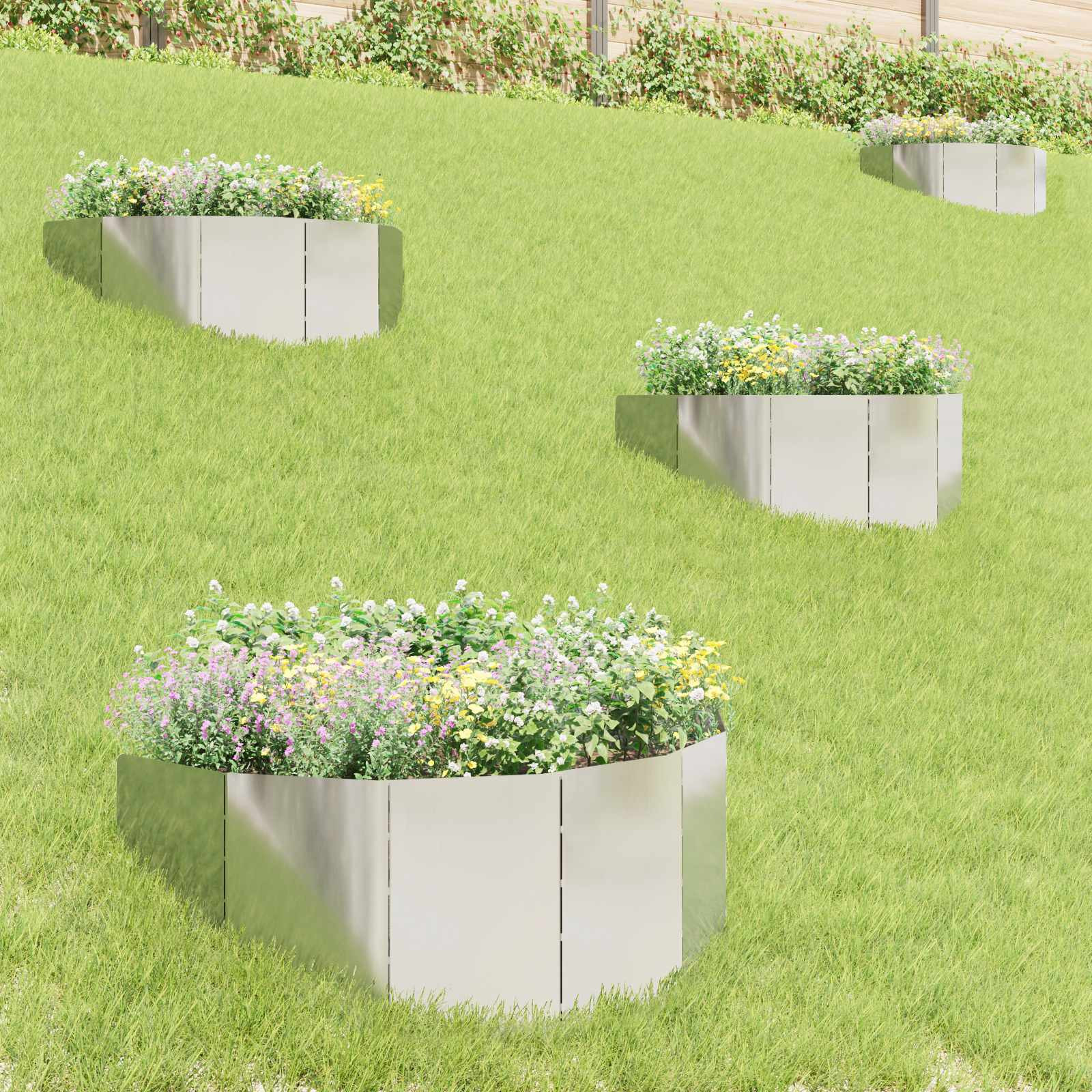 vidaXL Raseneinfassung 4 pcs 100 x 45 cm Stahl Silber