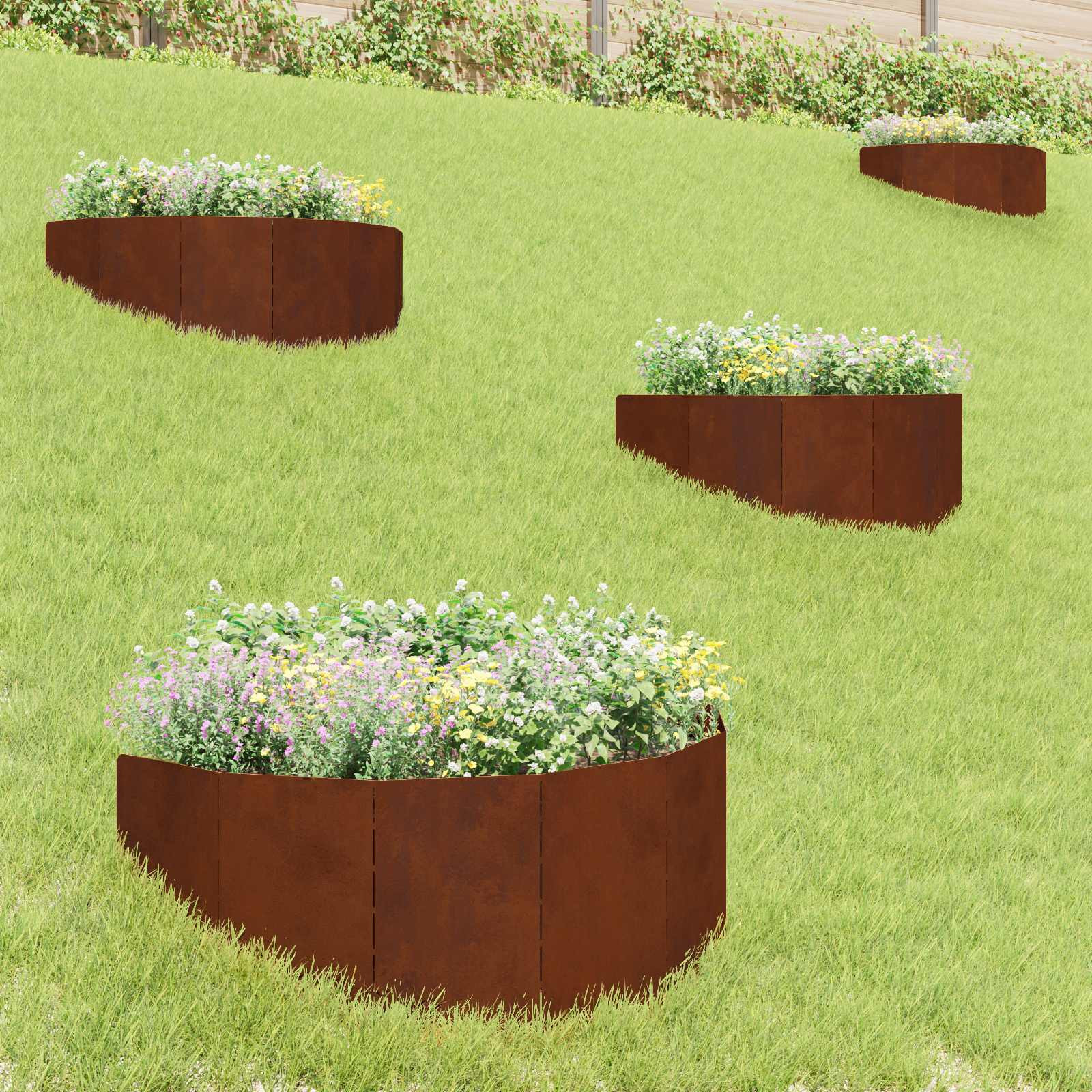 vidaXL Raseneinfassung 4 pcs 100 x 45 cm Stahl Rostig