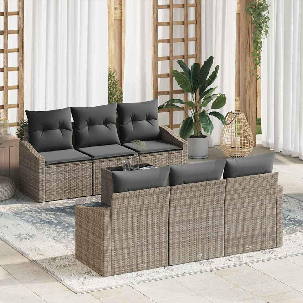 vidaXL Sofa Set mit Kissen mit Kissen 7 pcs Grau Poly Rattan