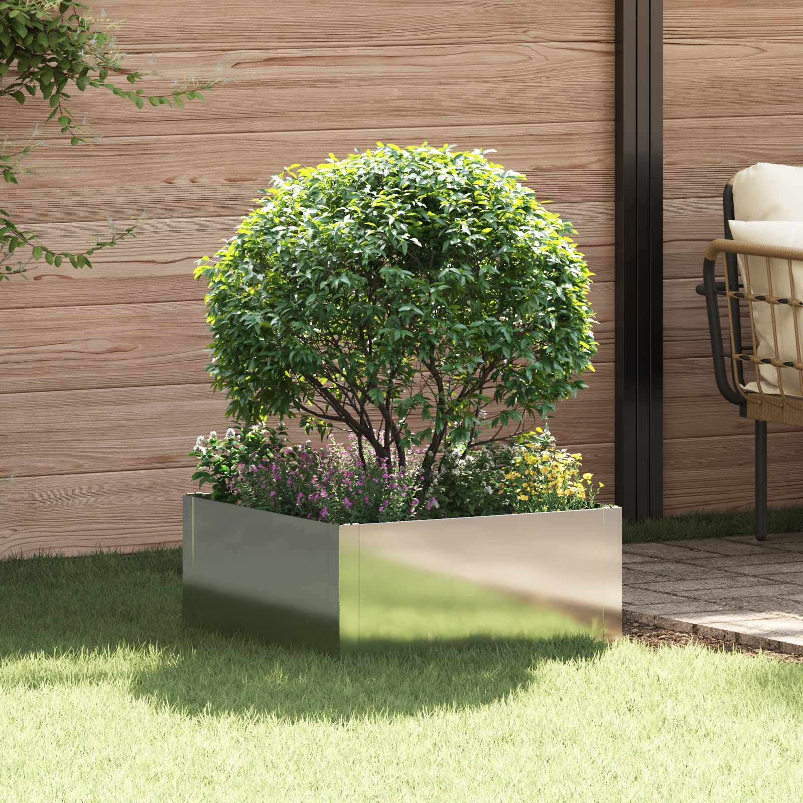 vidaXL Raseneinfassung 60 x 60 x 35 cm Stahl Silber
