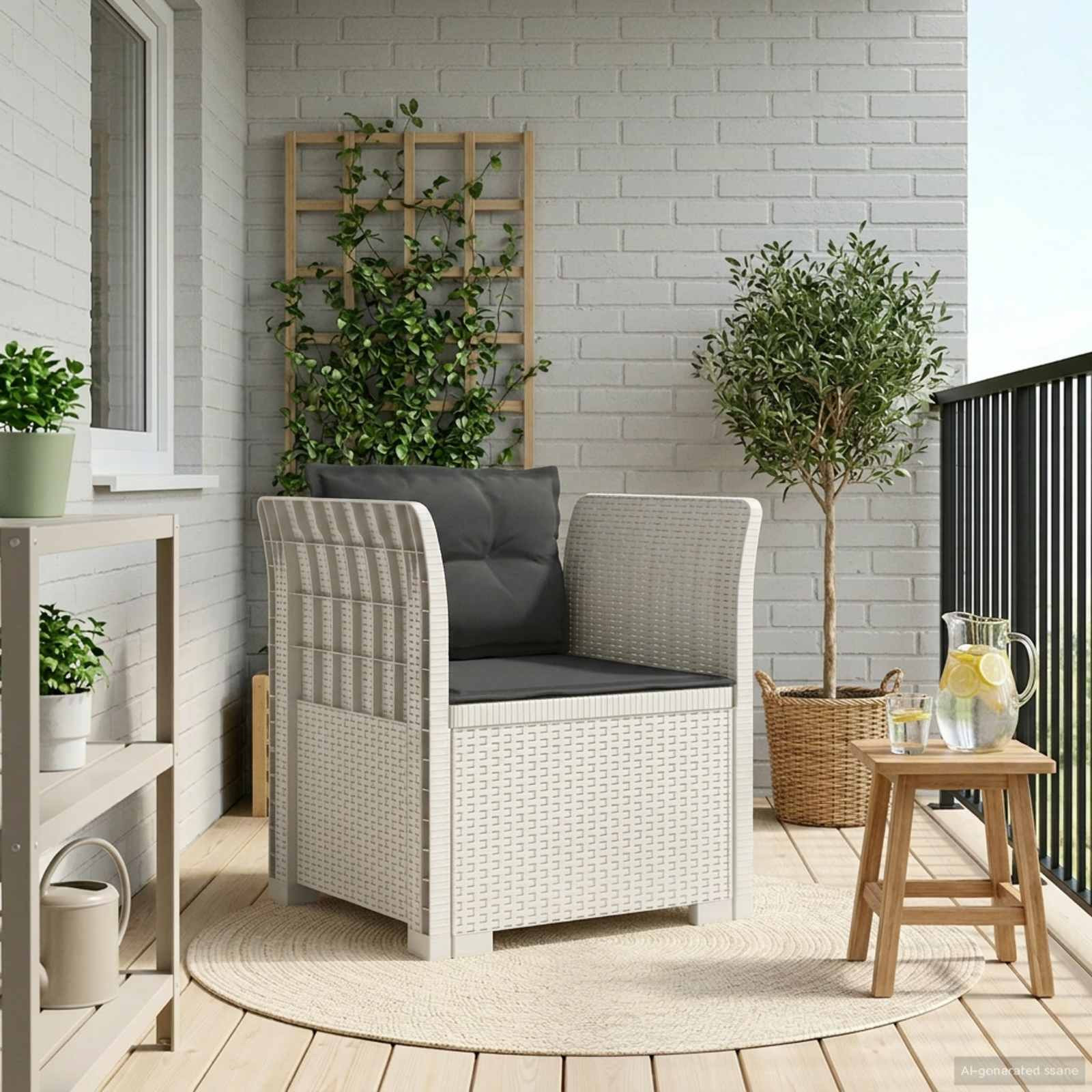 vidaXL 1-Sitzer Sessel mit Kissen Rattan-Look PP Weiß