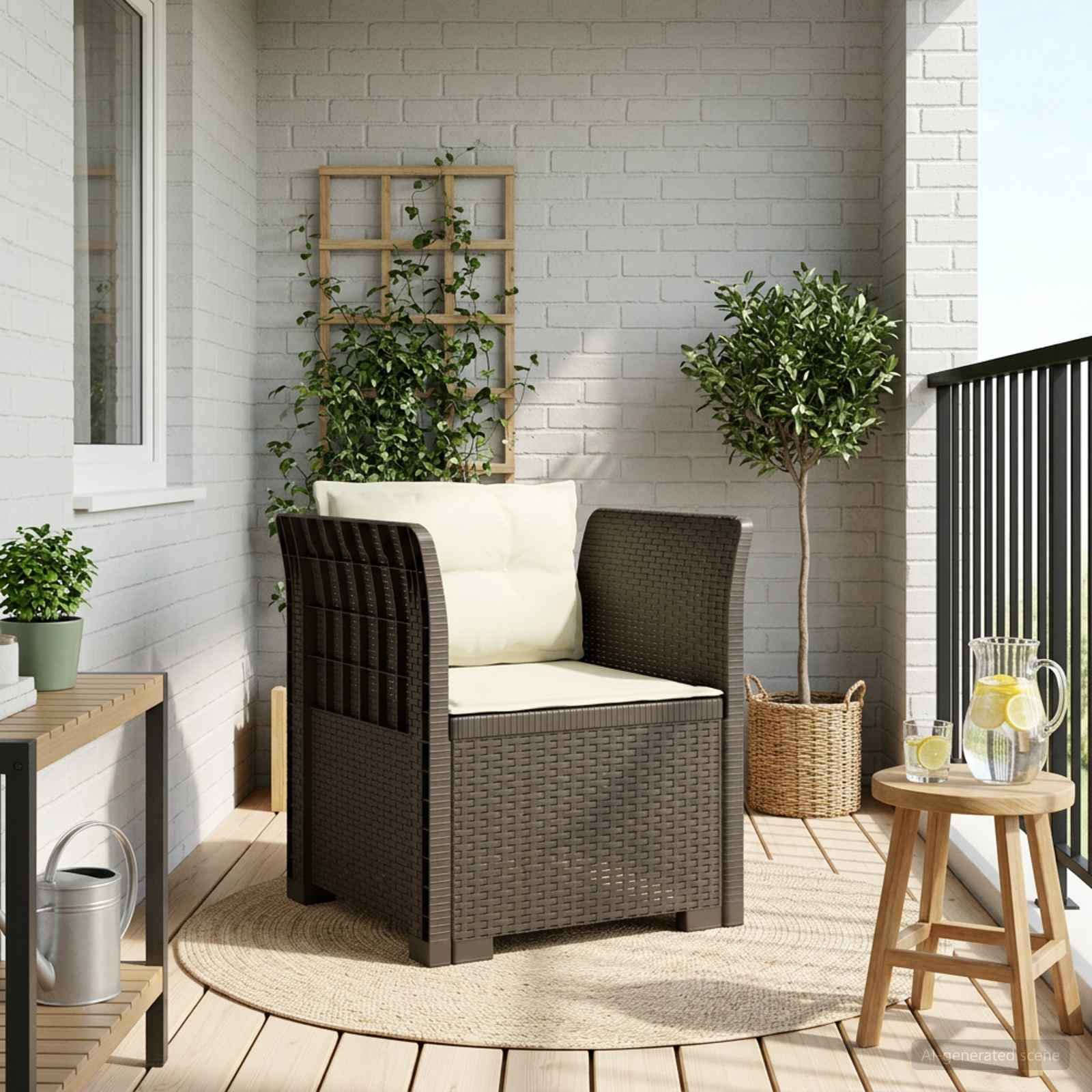 vidaXL 1-Sitzer Sessel mit Kissen Rattan-Look PP Hellgrau