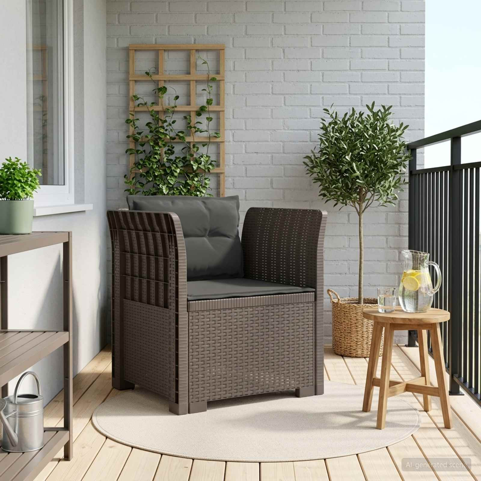 vidaXL 1-Sitzer Sessel mit Kissen Rattan-Look PP Hellgrau