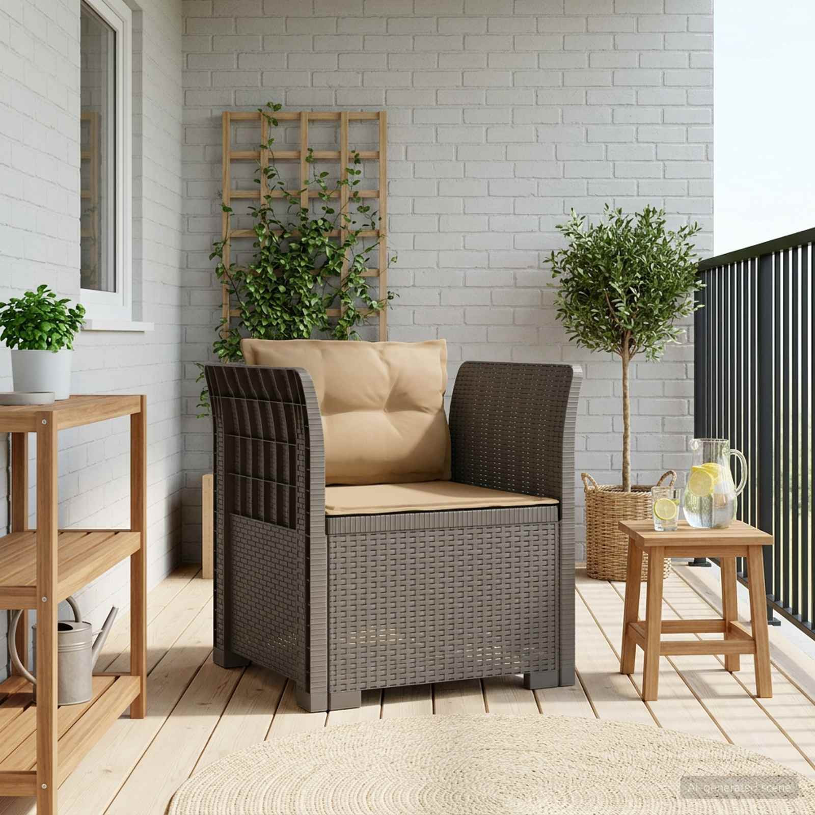 vidaXL 1-Sitzer Sessel mit Kissen Rattan-Look PP Hellgrau