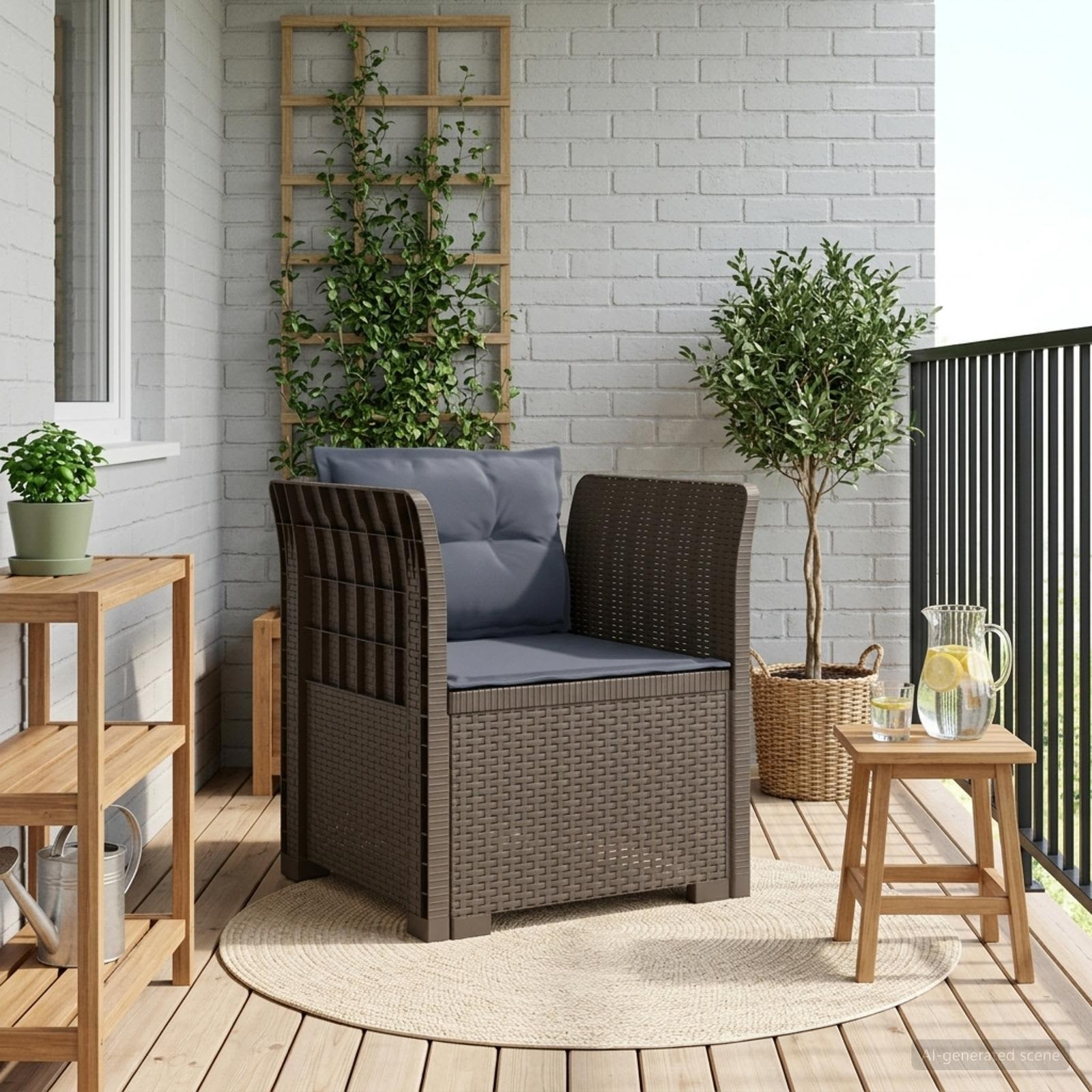 vidaXL 1-Sitzer Sessel mit Kissen Rattan-Look PP Hellgrau