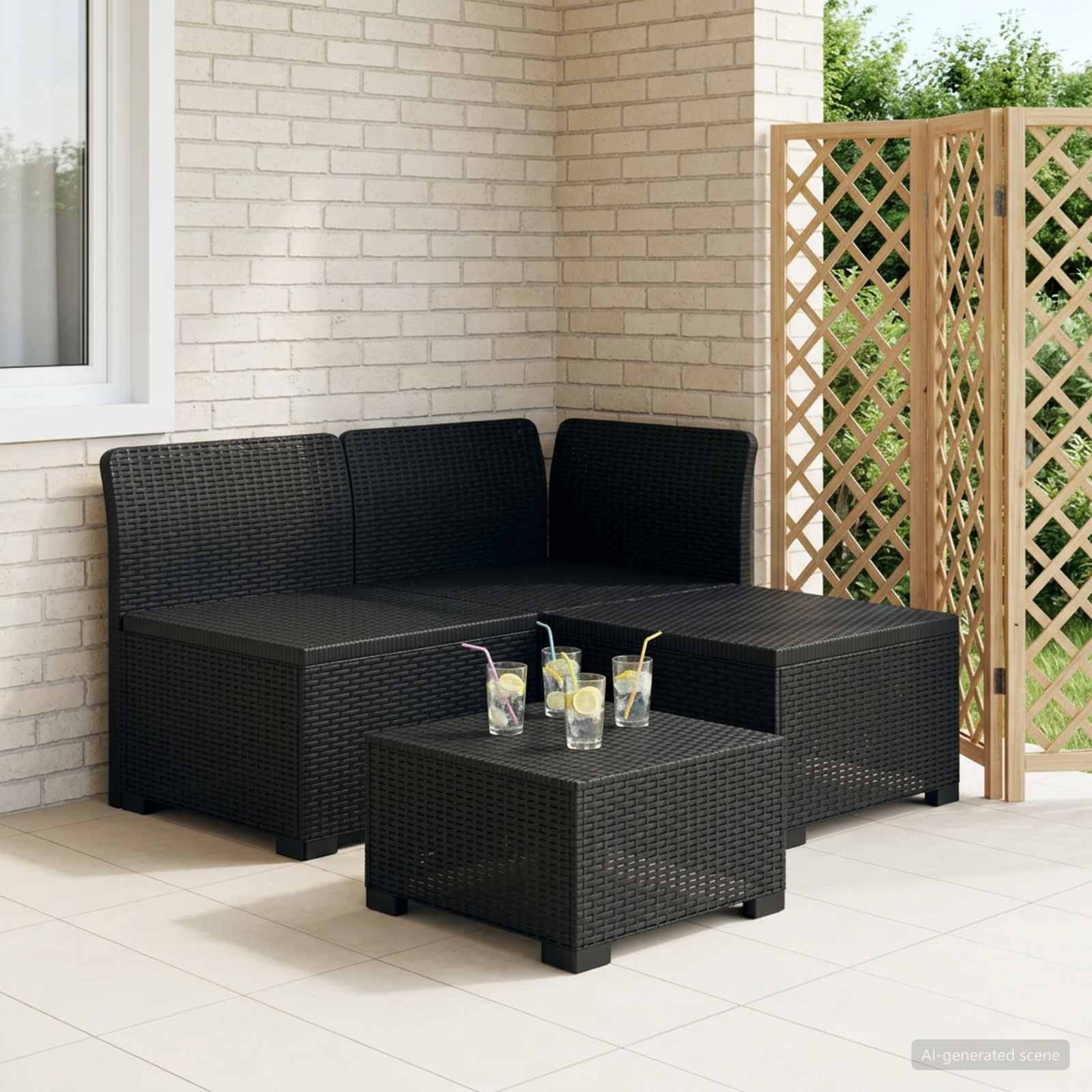 vidaXL 3-Sitzer Garten Sofa Rattan Look PP Anthrazit