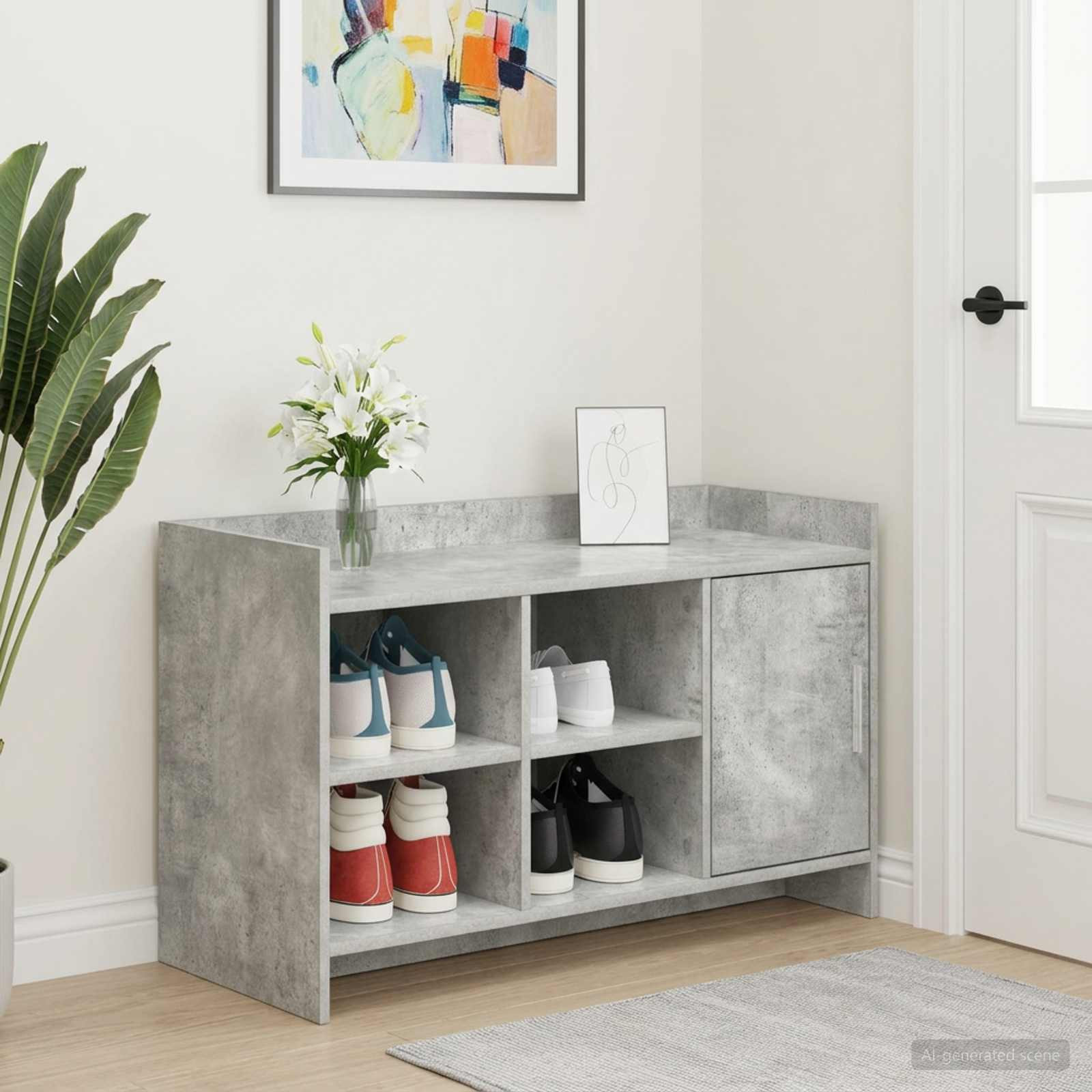vidaXL Schuhschrank mit Tür Betongrau 100 x 39,5 x 51 cm Holzwerkstoff