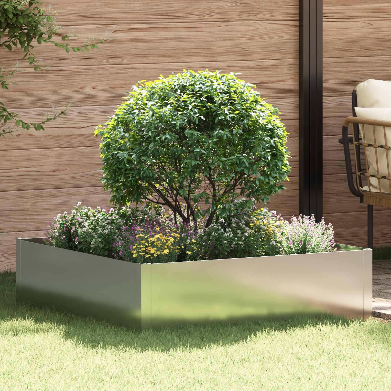vidaXL Raseneinfassung 100 x 100 x 35 cm Stahl Silber