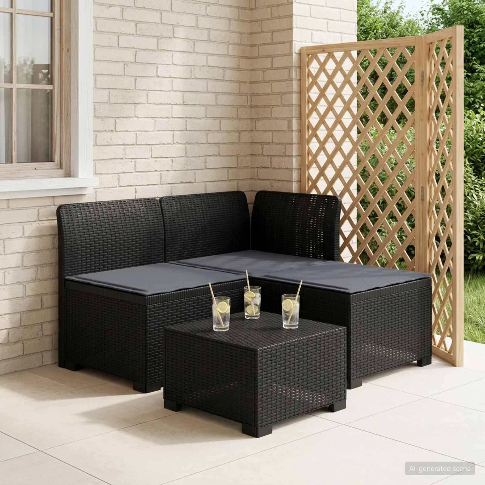 vidaXL 3-Sitzer Garten Sofa mit Kissen Rattan-Look PP Anthrazit