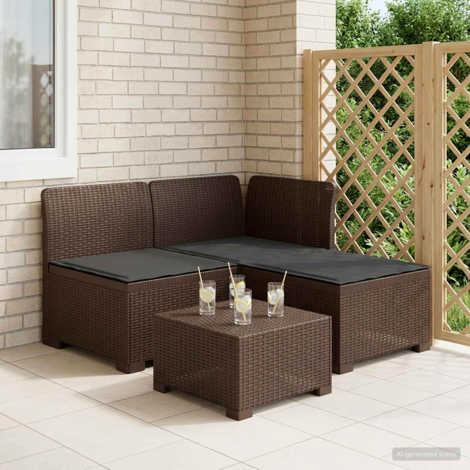 vidaXL 3-Sitzer Garten Sofa mit Kissen Rattan-Look PP Braun
