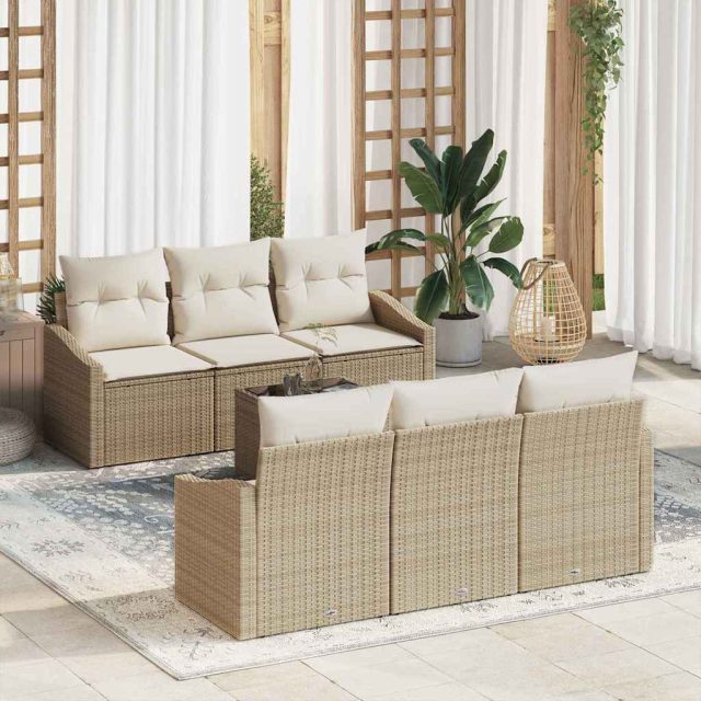 vidaXL Sofa Set mit Kissen 7 pcs Beige und Creme Poly Rattan