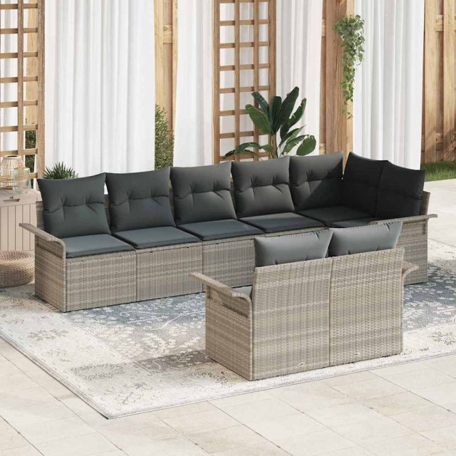 vidaXL Gartensofa-set mit Kissen 8 pcs Hellgrau Poly-Rattan