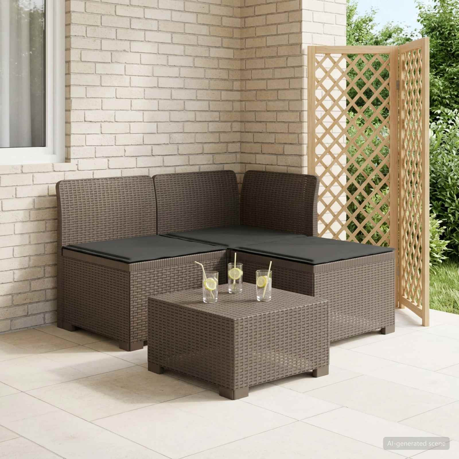 vidaXL 3-Sitzer Garten Sofa mit Kissen Rattan-Look PP Hellgrau