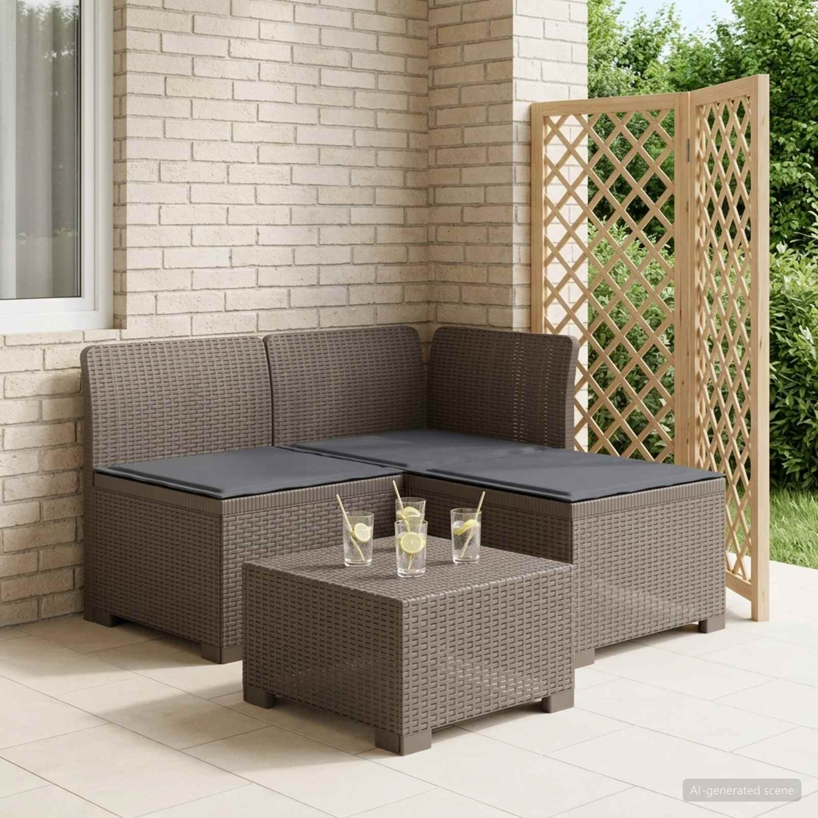 vidaXL 3-Sitzer Garten Sofa mit Kissen Rattan-Look PP Hellgrau