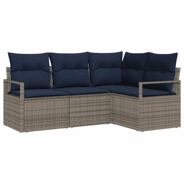 vidaXL Sofa Set mit Kissen 4 pcs Grau Poly Rattan