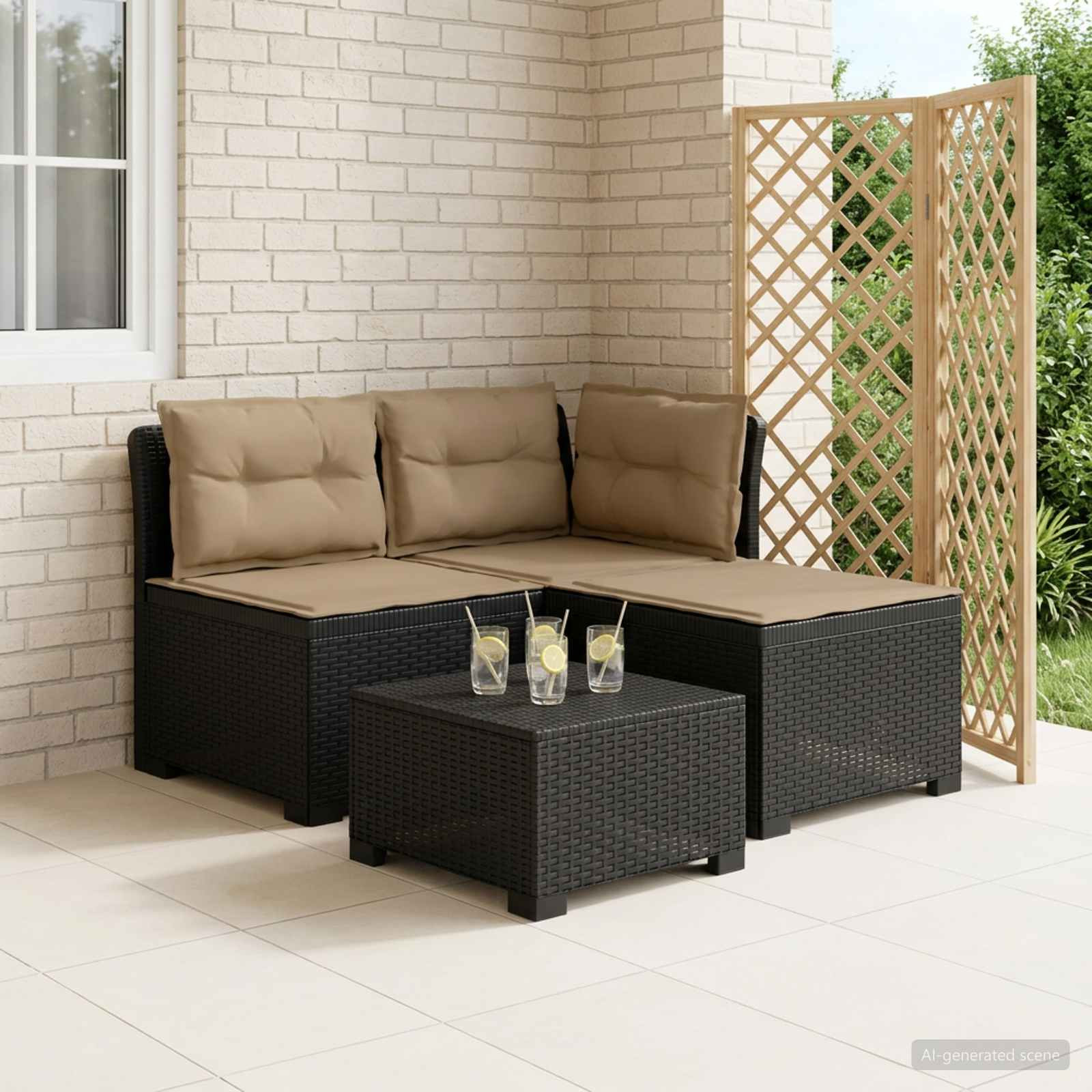 vidaXL 3-Sitzer Garten Sofa mit Kissen Rattan-Look PP Anthrazit