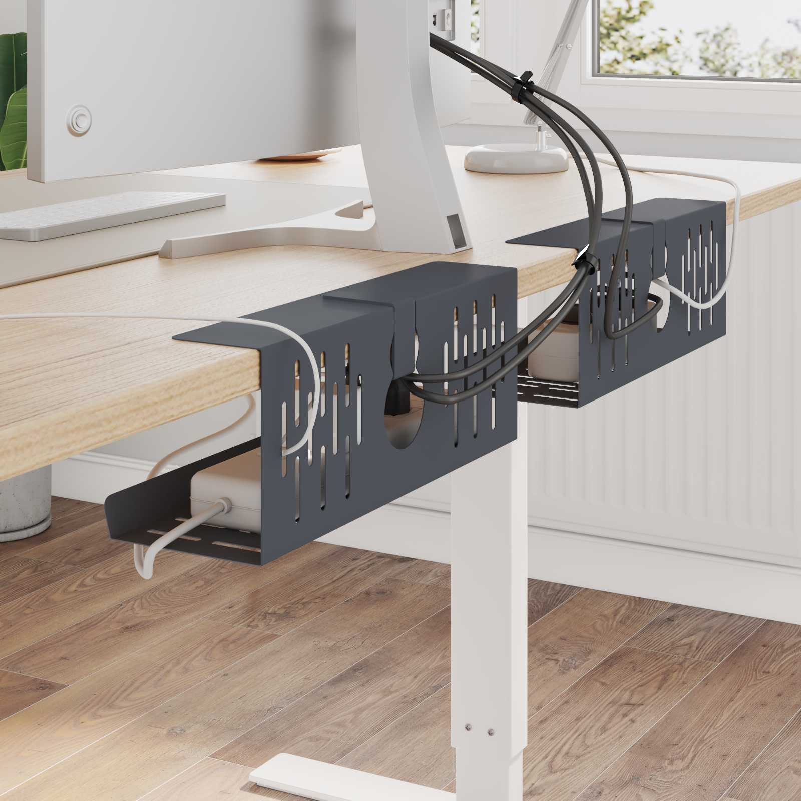 vidaXL Unter dem Schreibtisch Kabelmanagement Tray 2 Stk. Anthrazit