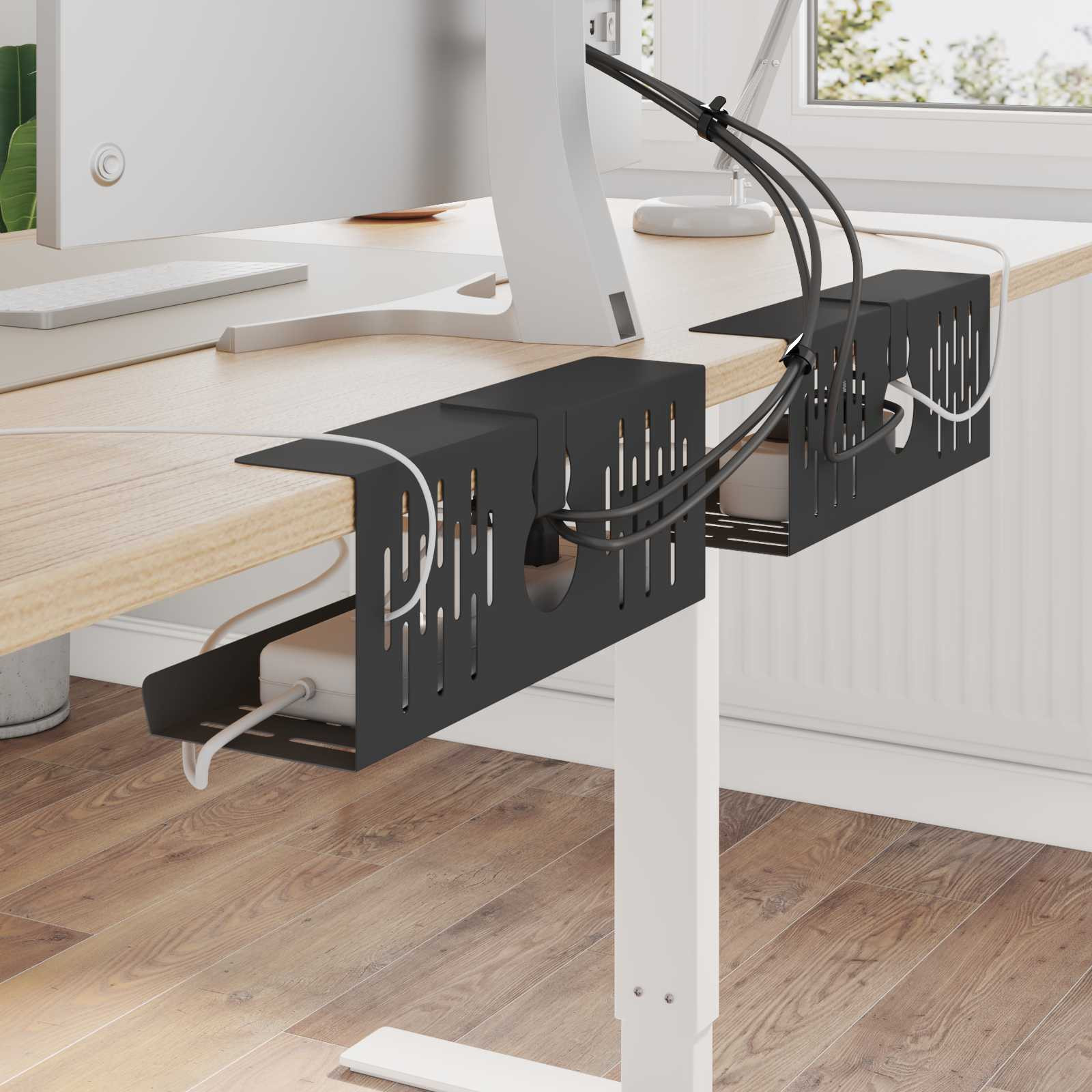 vidaXL Unter dem Schreibtisch Kabelmanagement Tray 2 Stk. Schwarz