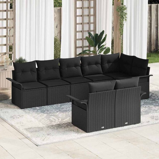 vidaXL Gartensofa-set mit Kissen 8 pcs Schwarz Poly-Rattan