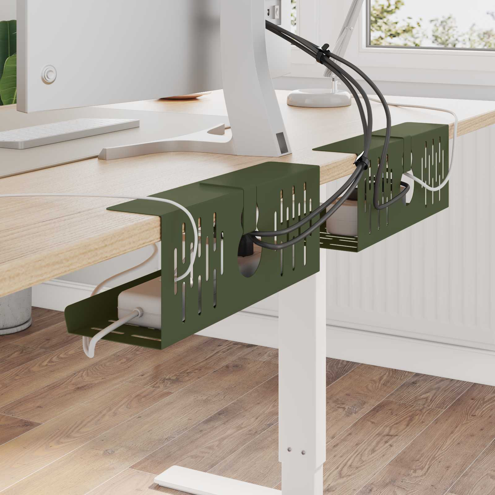 vidaXL Unter dem Schreibtisch Kabelmanagement Tray 2 Stk. Olivgrün