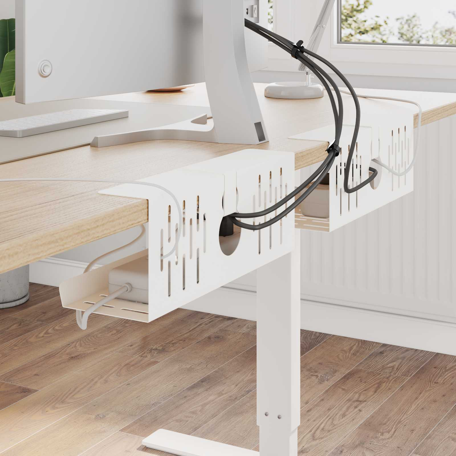 vidaXL Unter dem Schreibtisch Kabelmanagement Tray 2 Stk. Weiß