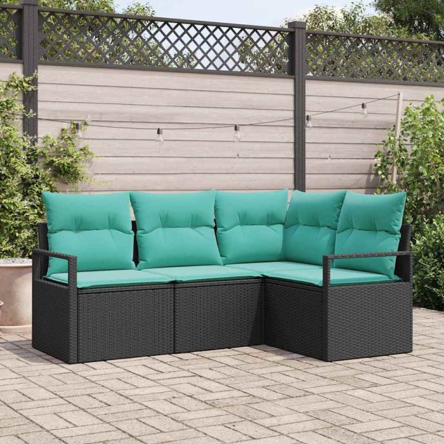 vidaXL Sofa Set 4 pcs Schwarz Poly-Rattan