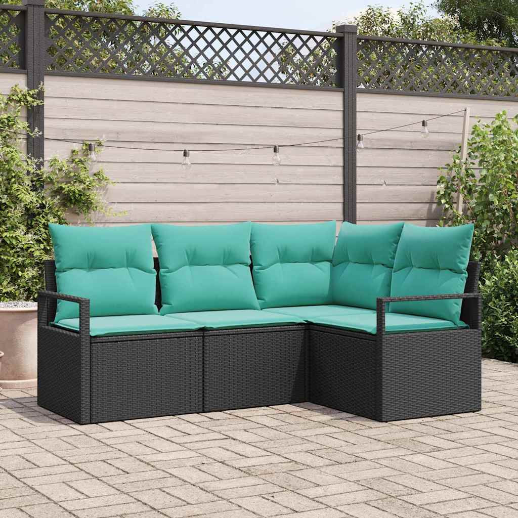 vidaXL Sofa Set 4 pcs Schwarz Poly-Rattan