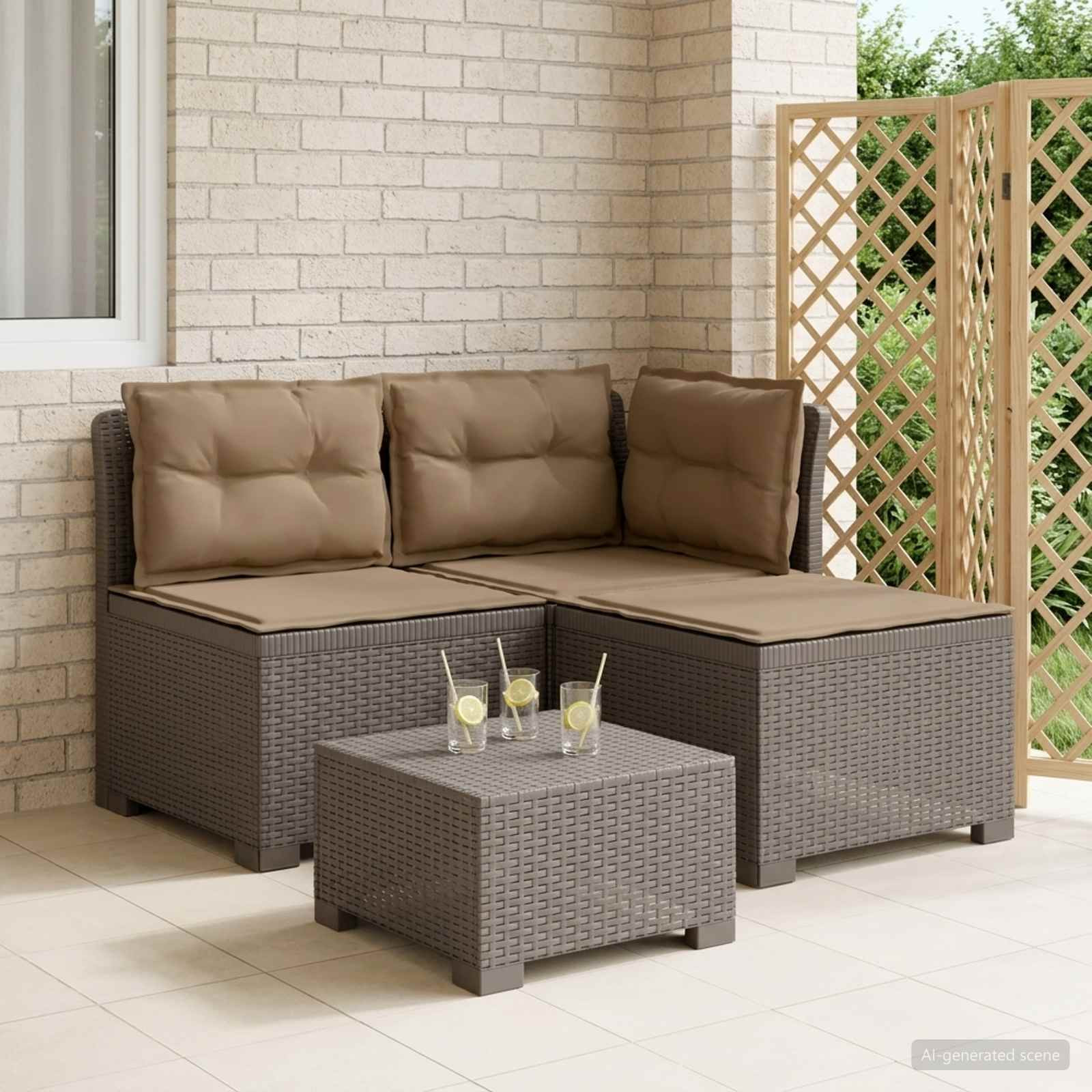 vidaXL 3-Sitzer Garten Sofa mit Kissen Rattan-Look PP Hellgrau