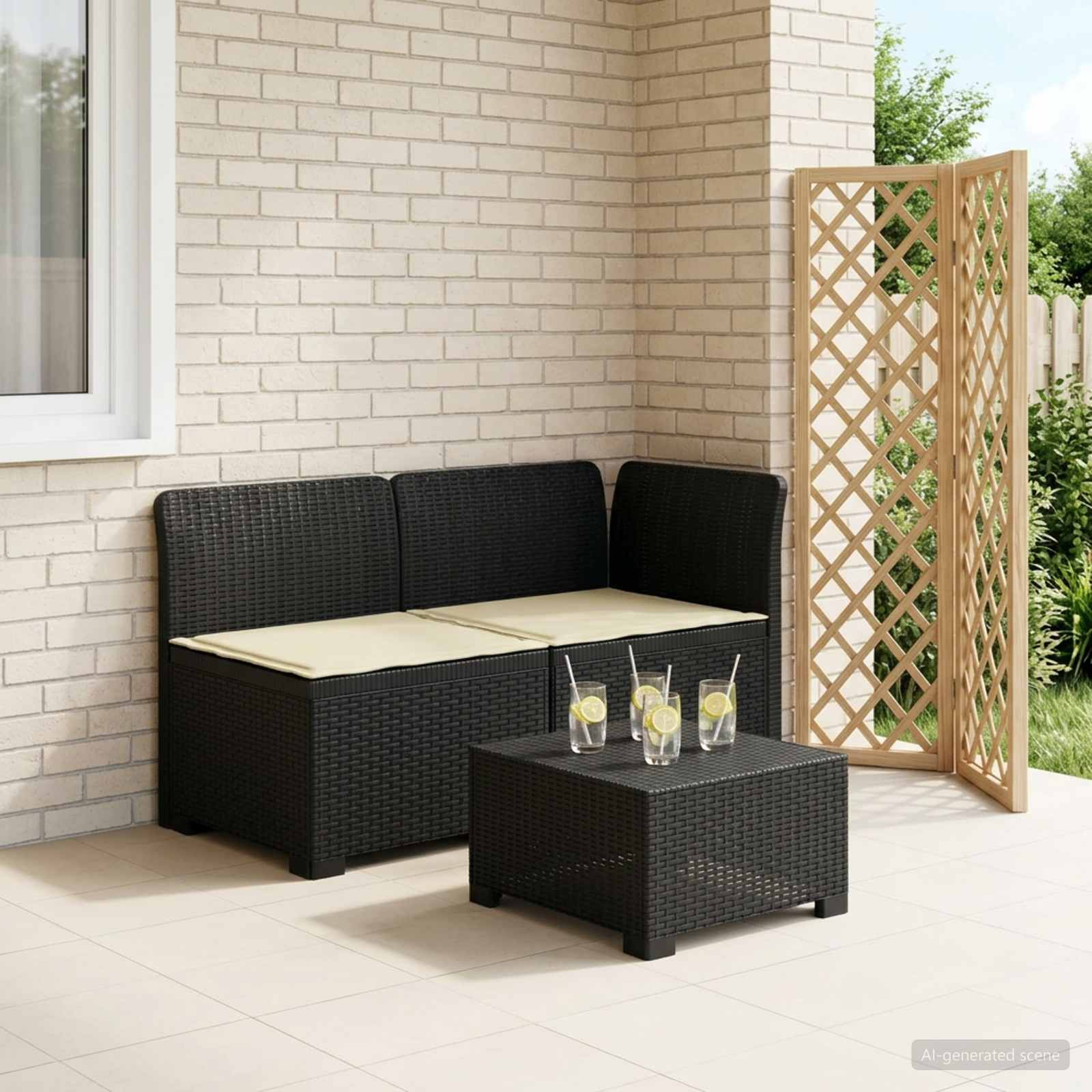 vidaXL 2-Sitzer Garten-Sofa mit Kissen Rattan-Look PP Anthrazit