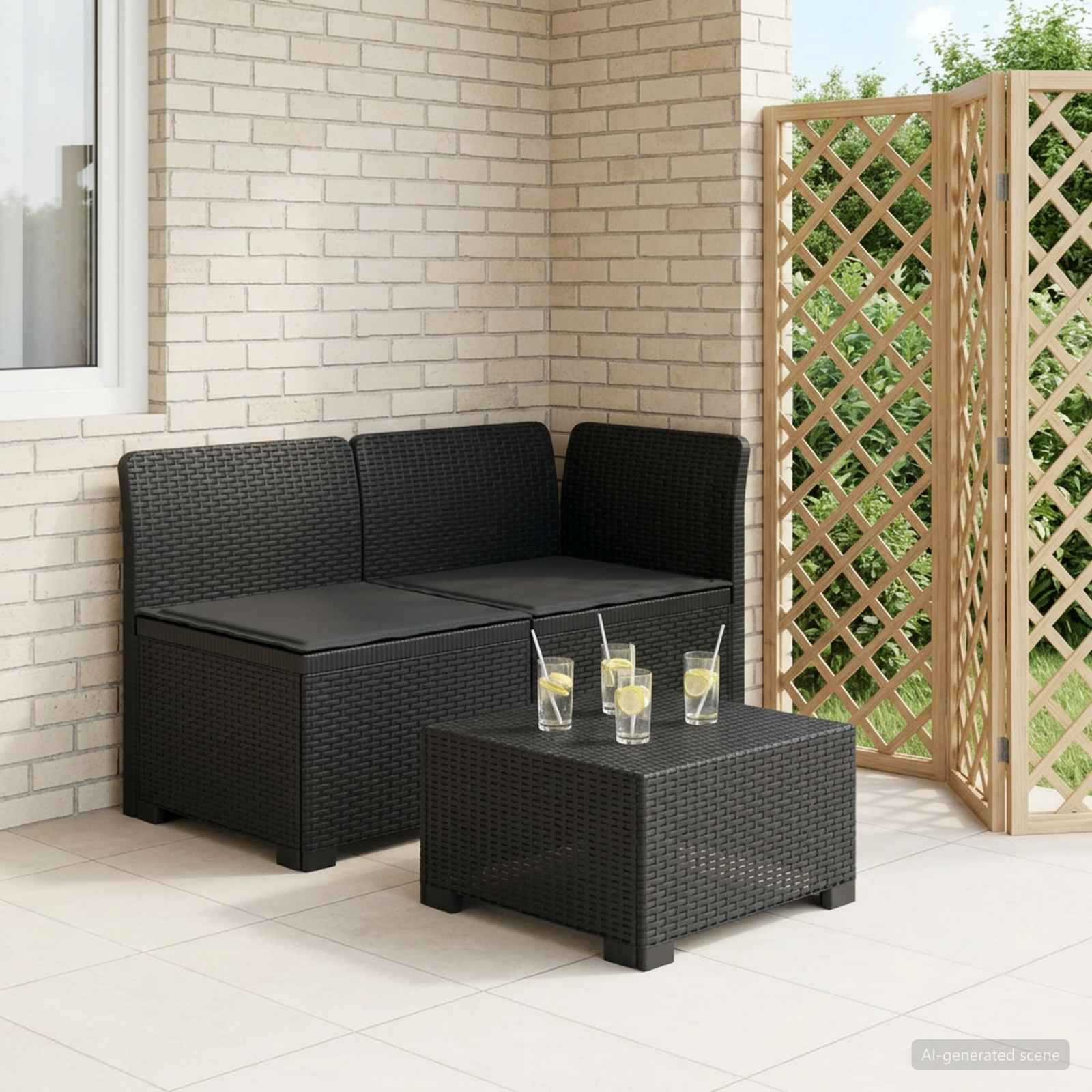 vidaXL 2-Sitzer Garten-Sofa mit Kissen Rattan-Look PP Anthrazit