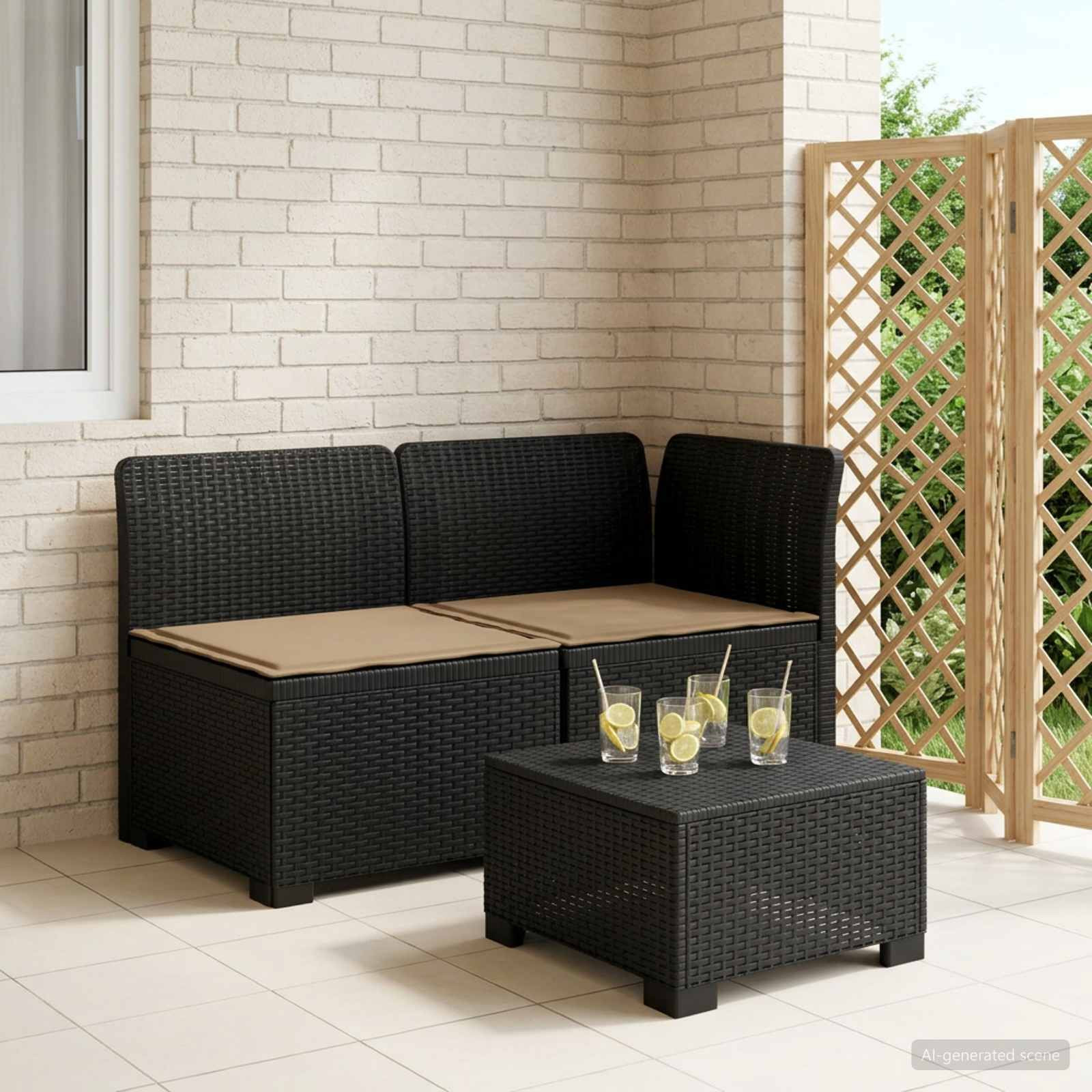 vidaXL 2-Sitzer Garten-Sofa mit Kissen Rattan-Look PP Anthrazit