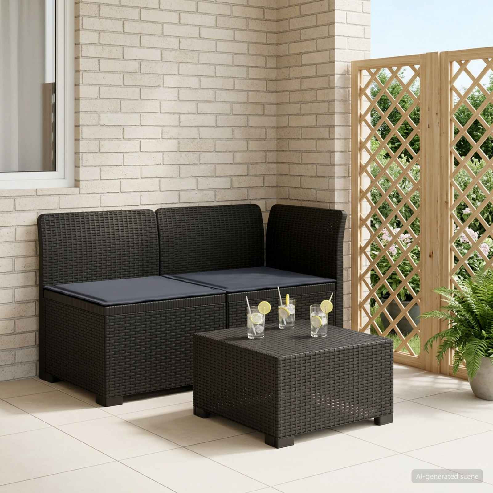 vidaXL 2-Sitzer Garten-Sofa mit Kissen Rattan-Look PP Anthrazit
