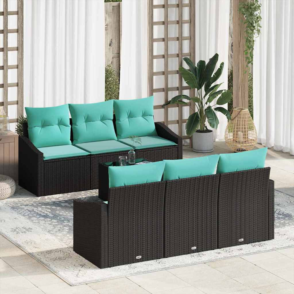 vidaXL Sofa Set mit Kissen 7 pcs Schwarz und Türkis Poly Rattan