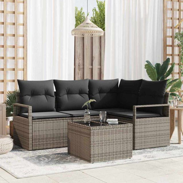 vidaXL Sofa Set 5 pcs Grau Poly-Rattan