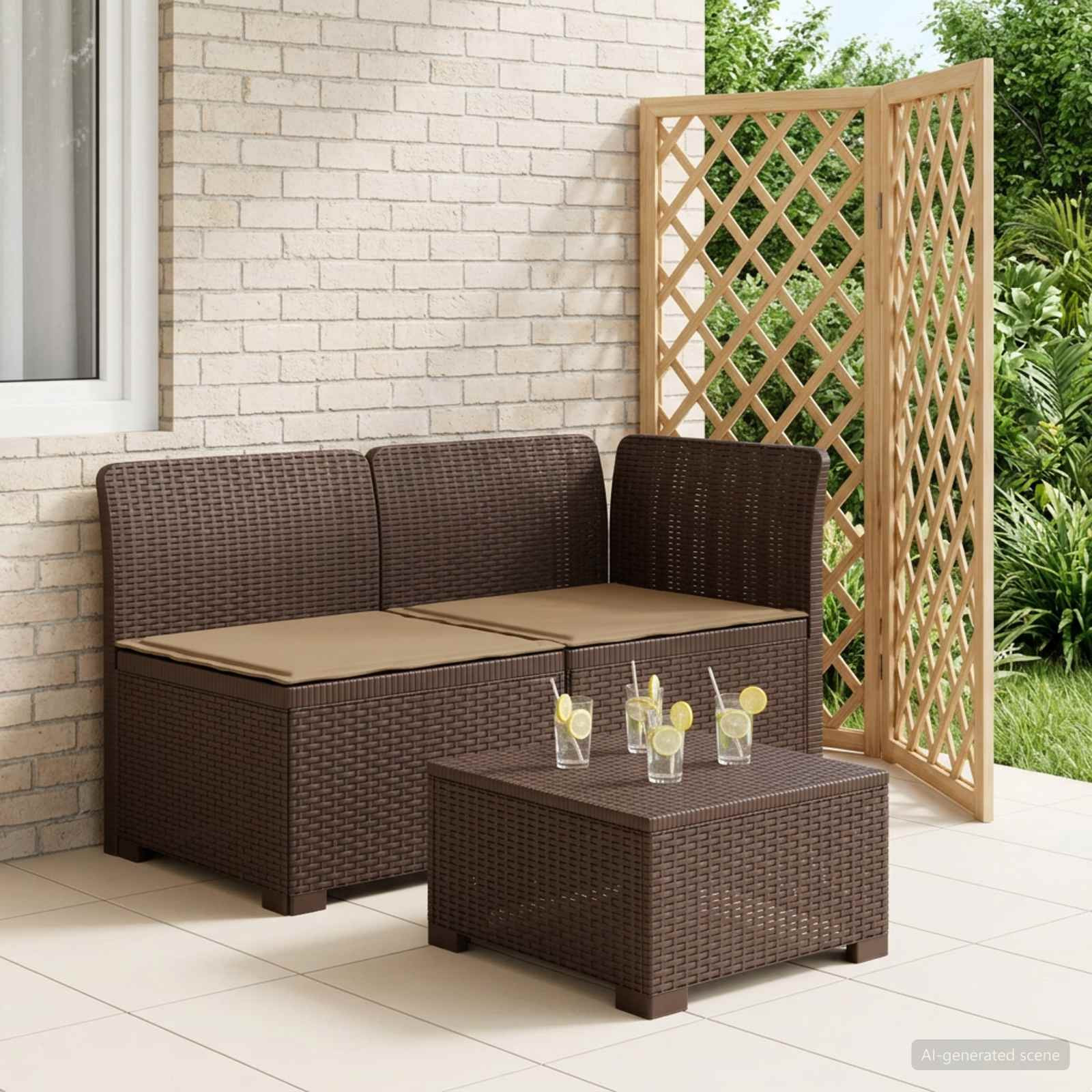 vidaXL 2-Sitzer Garten-Sofa mit Kissen Rattan-Look PP Braun