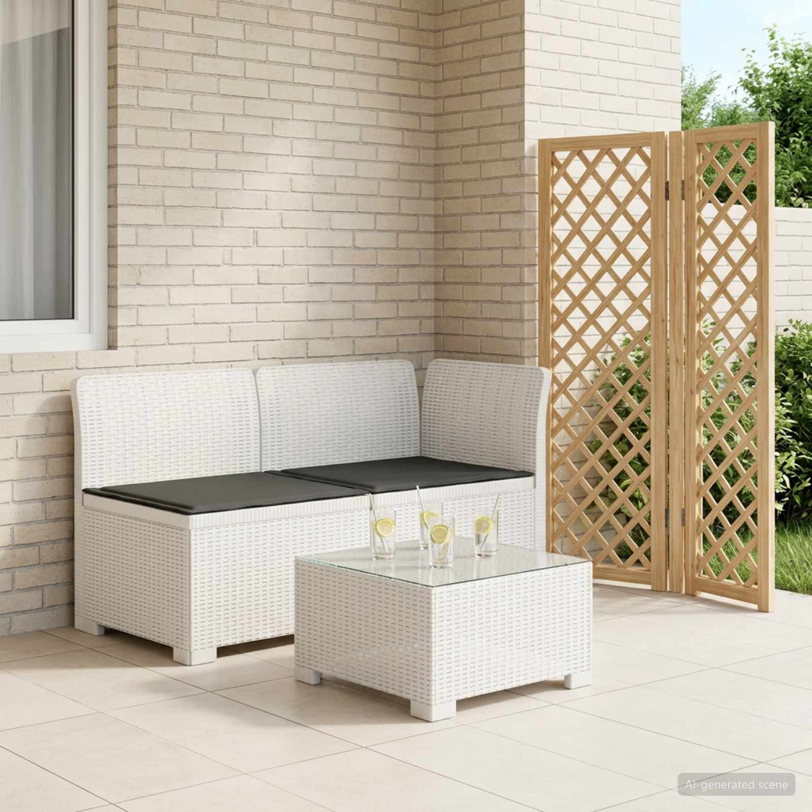 vidaXL 2-Sitzer Garten-Sofa mit Kissen Rattan-Look PP Weiß