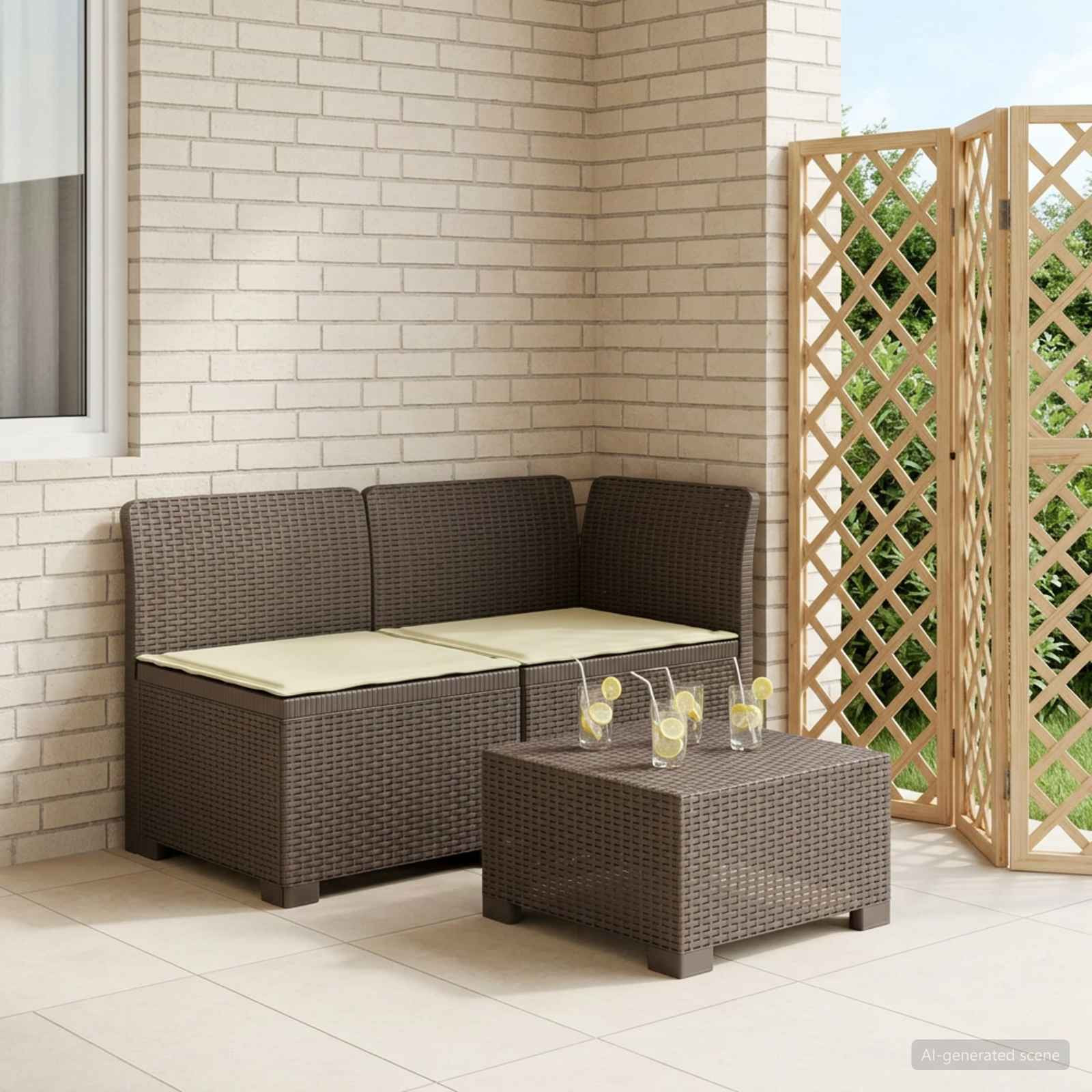 vidaXL 2-Sitzer Garten-Sofa mit Kissen Rattan-Look PP Hellgrau